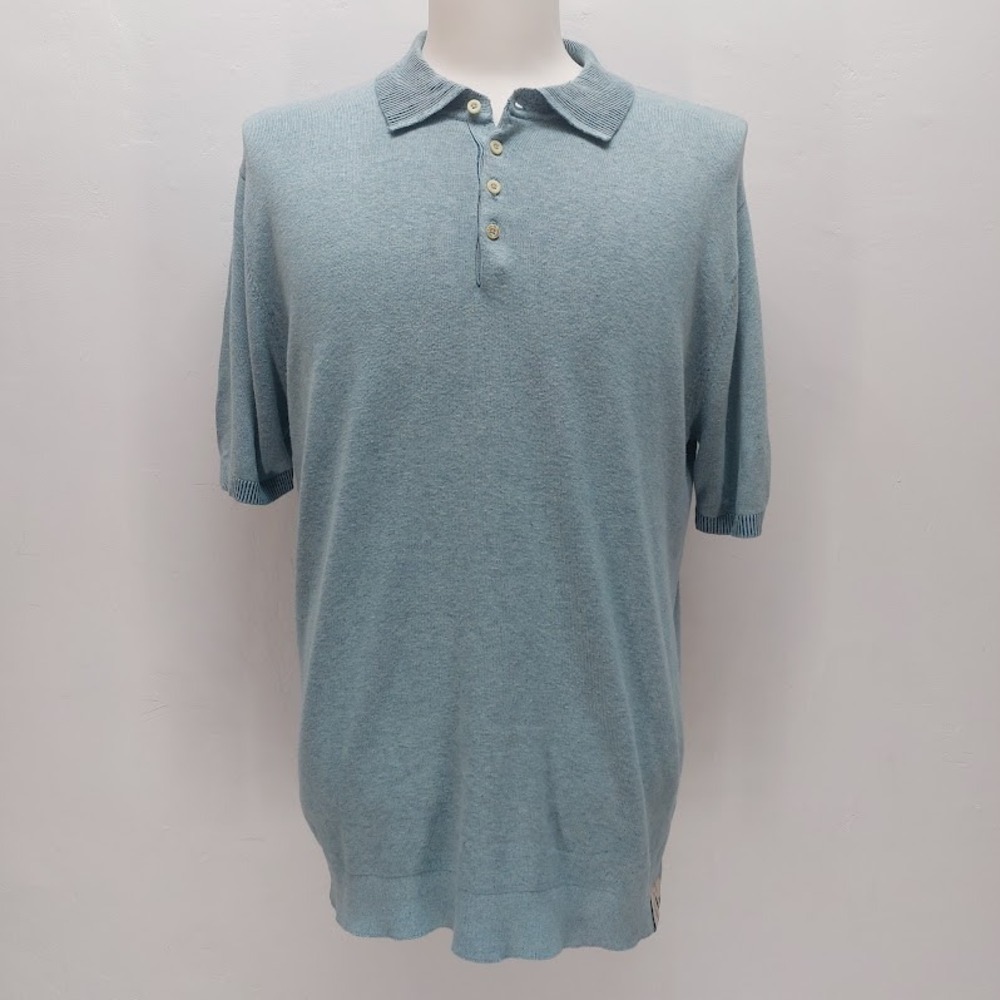 Scotch & Soda Polo Shirt Men's Large Blue Knit Viscose Cotton Minimalist Casual